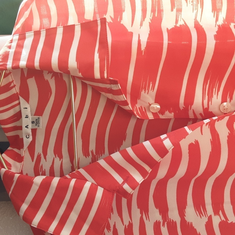 Cabi red white drop waist pleated button tie lightweight dress Size S